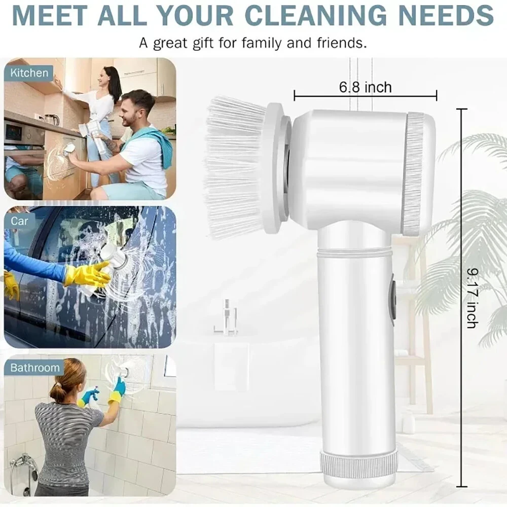 (image for) Electric Cleaning Brush Kitchen Bathroom Multifunctional Cleaner Electric Scrubber Bathroom Cleaning Brush USB Rechargeable with 5 Replaceable Brush Heads