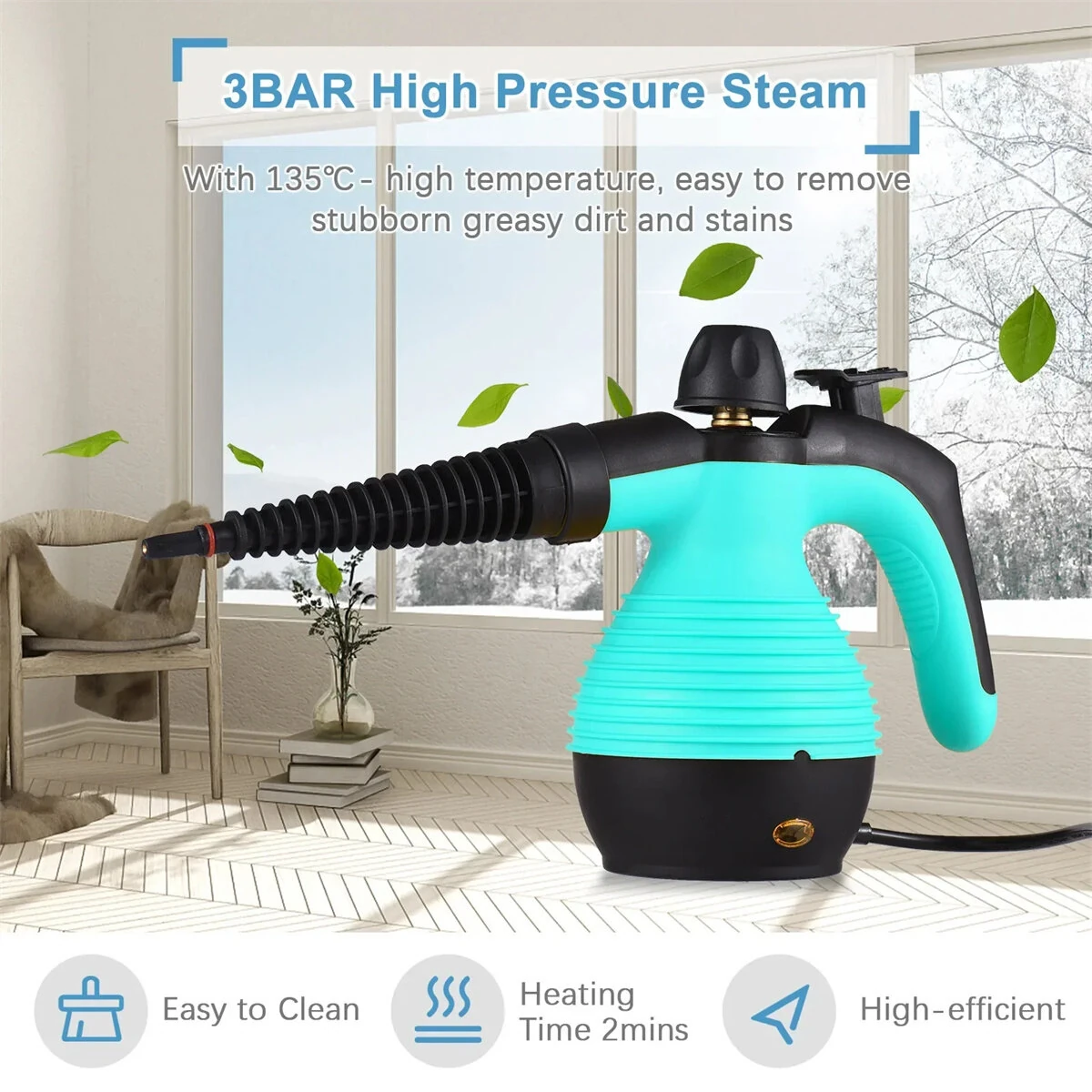 (image for) Handheld Steam Cleaning Machine 1050W High Temperature Steamer 3.0 bar Pressure 2-Minute Heat Up Multi Surface Versatility for Home Kitchen Bathroom Car